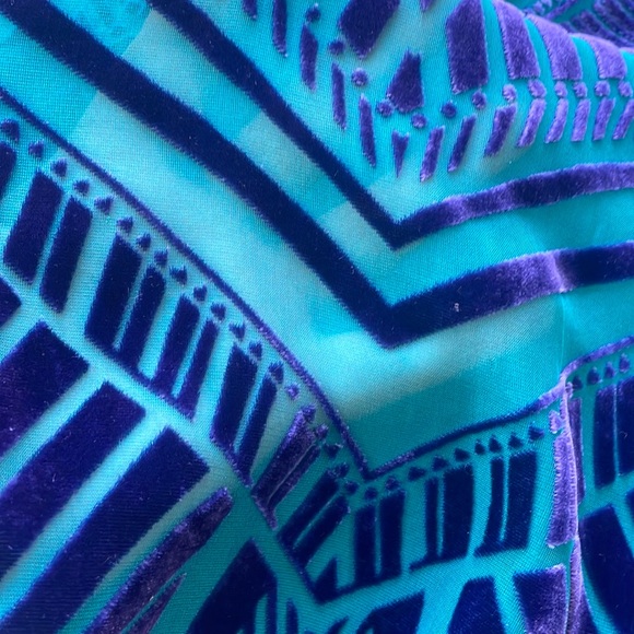 HALE BOB top in teal& deep purple velvet, beading at v neck line, small, EUC - Picture 5 of 12